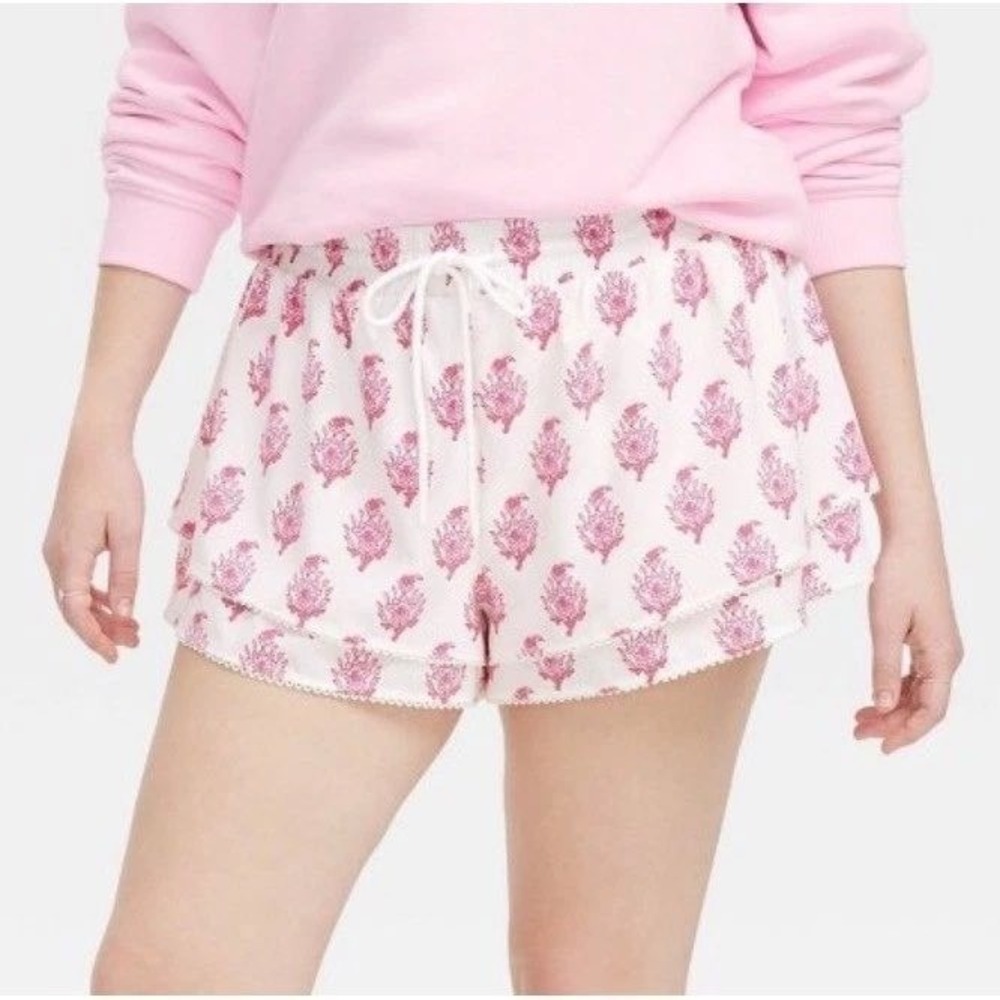 Roller Rabbit Target Ruffle Floral Shorts Women L Pink Drawstring Boho Beach